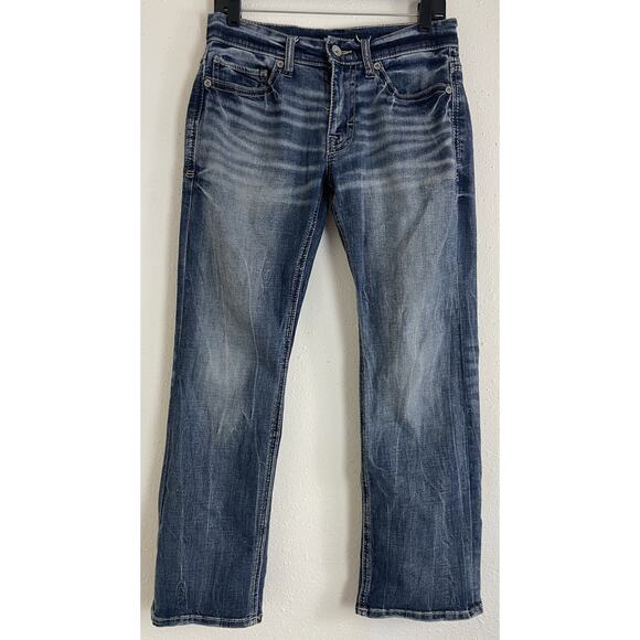 BKE Jeans Men 30 Blue Aiden Buckle Washed Out Faded Thrashed Denim Pants Whisker - Picture 1 of 12